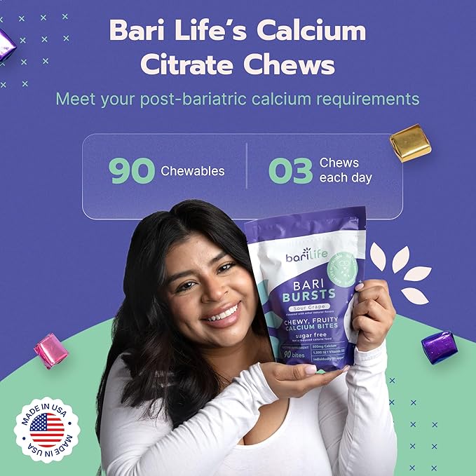 Calcium Citrate Bariatric Calcium Chews with 1000 IU Vitamin D3 - Ideal for Bariatric Patients - BariBurst by Bari Life (Fruit Punch)