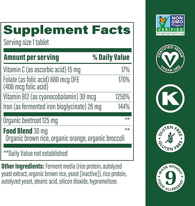 MegaFood Blood Builder - Iron Supplement Clinically Shown to Increase Iron Levels without Side Effects - Supplement for Women with Vitamin C, Vitamin B12 & Folic Acid - Vegan - 180 Tabs
