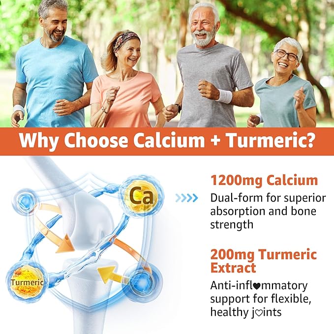 Calcium Gummies with Turmeric for Women & Men - Calcium 1200mg with Vitamin D3 K2 B12 5000 IU & Zinc, Suger-Free Calcium Supplements for Bone, Muscle & Immune Support - Vegan(120 Count)