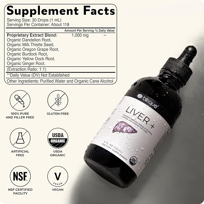Blisque – Organic Liver Support Complex Supplement to Detox, Cleanse, and Repair The Liver | Doctor-Approved | Natural Ingredients | Milk Thistle and Dandelion Root | 4 Ounce | 118 Servings
