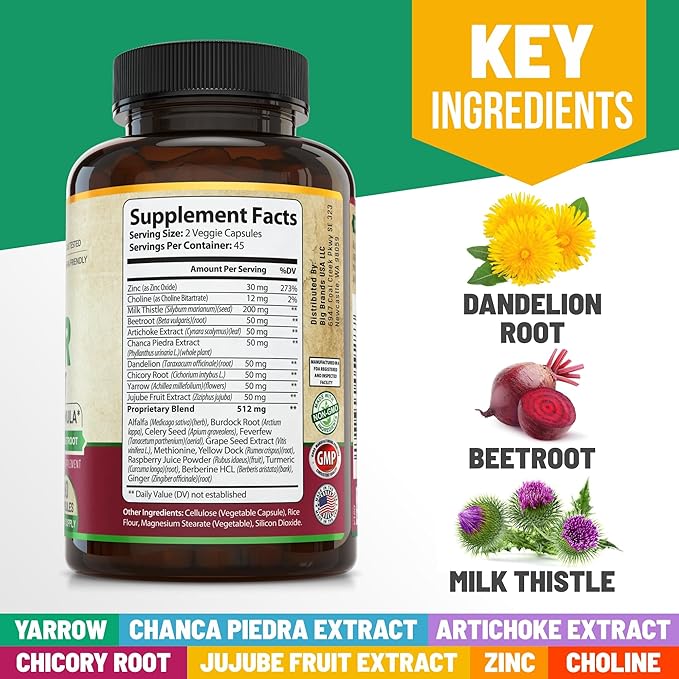 Advanced Liver Cleanse Detox & Repair Formula for Adult with Milk Thistle, Organic Liver Detox & Support Supplement for Men and Women, 90 Pills Liver Repair & Detox Support, 512mg (45-Day Supply)