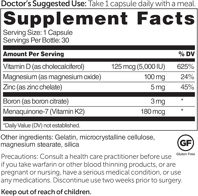 Dr. Whitaker's BeyonD3 - Vitamin D3 Supplement 5,000 IU Plus Boron, Vitamin K2, Magnesium & Zinc - Supports Immune Health, Calcium Metabolism & Bone Mineralization (30 Capsules)