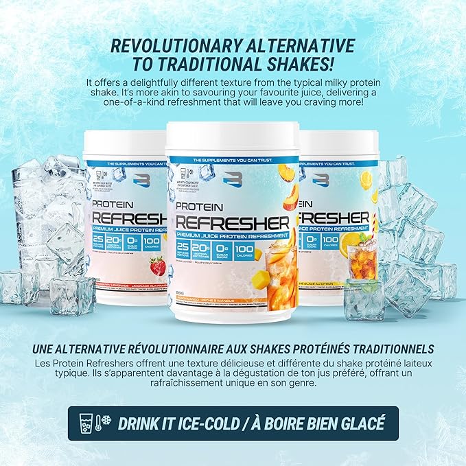 Protein Refresher (25 Servings) - Revolutionary Juice-Type Whey Protein Powder for Fitness, Bodybuilding, Gym, or for Bigger Protein Intake (25 Scoops, Lemon Iced Tea)
