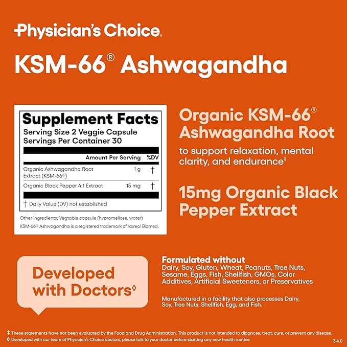 KSM-66 Ashwagandha Root Powder Extract - Stress, Mood, & Athletic Support - 1,000 MG of Clinically Studied KSM66 & Black Pepper for Maximum Absorption - 5% Withanolides - 60 Vegan Capsules
