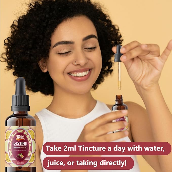 L-Lysine Supplement Liquid Drops | L-Lysine Vitamins 1000mg Tincture with Vitamin A, C, and B12 | Immune Support, Skin & Lips Health, Collagen Synthesis & Muscle Recovery | Non-GMO, Vegan,2 Fl Oz