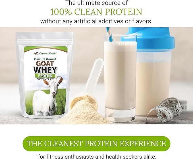Z Natural Foods Goat Whey Protein Powder Concentrate - Undenatured, Unflavored, Pasture Raised Whey - Clean Goat Protein Powder with Vital Proteins for Weight Management, Immune Support, Fitness, 1 lb