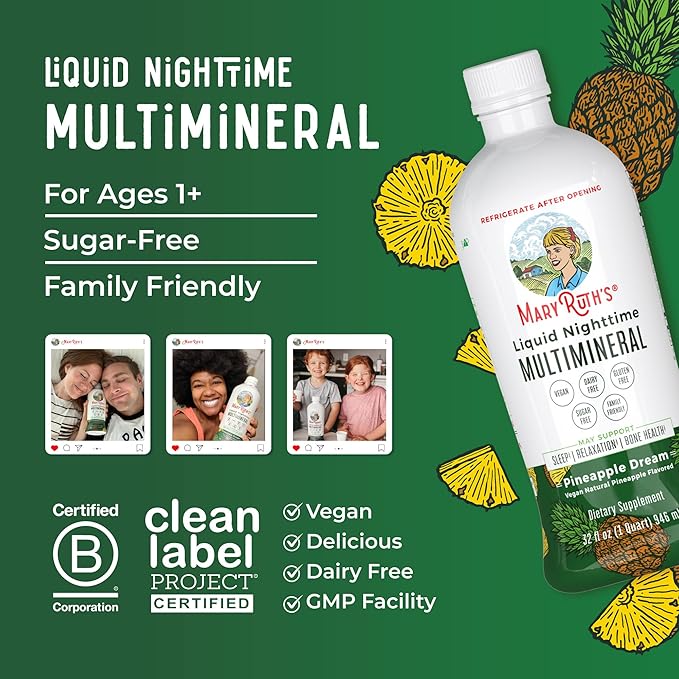 MaryRuth's Liquid Nighttime Multimineral | Sugar Free | Calm Magnesium Citrate | NO Melatonin | Calcium Magnesium Zinc | Muscle Relaxation | Available in 4 Flavors | Vegan | Gluten Free | 32 Servings