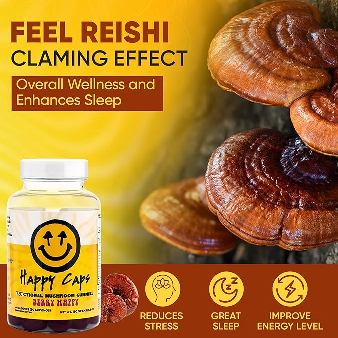 Lions Mane Mushroom Gummies for Relaxation & Wellness Organic Functional Mushroom Blend with Turkey Tail, Reishi, Chaga & Cordyceps - Immune Support - Vegan Supplement - 60 Berry Gummies