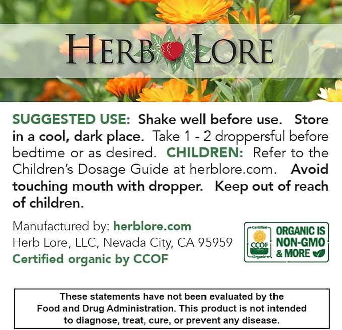 Herb Lore Organic Goodnight Tincture - Liquid Sleep Aid Drops with Valerian Root & Passion Flower Extract for Adults & Kids - Melatonin Free Herbal Sleep Supplement - 4 fl oz