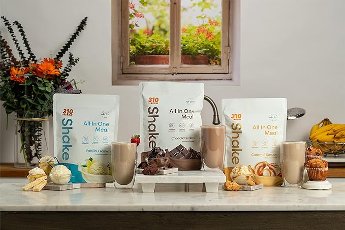 310 Nutrition - All-In-One Meal Replacement Shake - New Formula with Fiber Rich Vegan Superfood Blend - Natural Sweeteners - Low Carb Shake, Keto & Paleo Friendly - Gluten Free - 26 Essential Vitamins & Minerals - Variety Shake Box - Chocolate Bliss