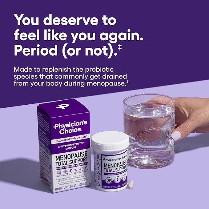 Physician's CHOICE Menopause Probiotic Supplement for Women - Supports Hormone Balance, Hot Flashes, Night Sweats, Weight Management, Bloating & Gut Health - with Black Cohosh, Resveratrol+ - 30ct
