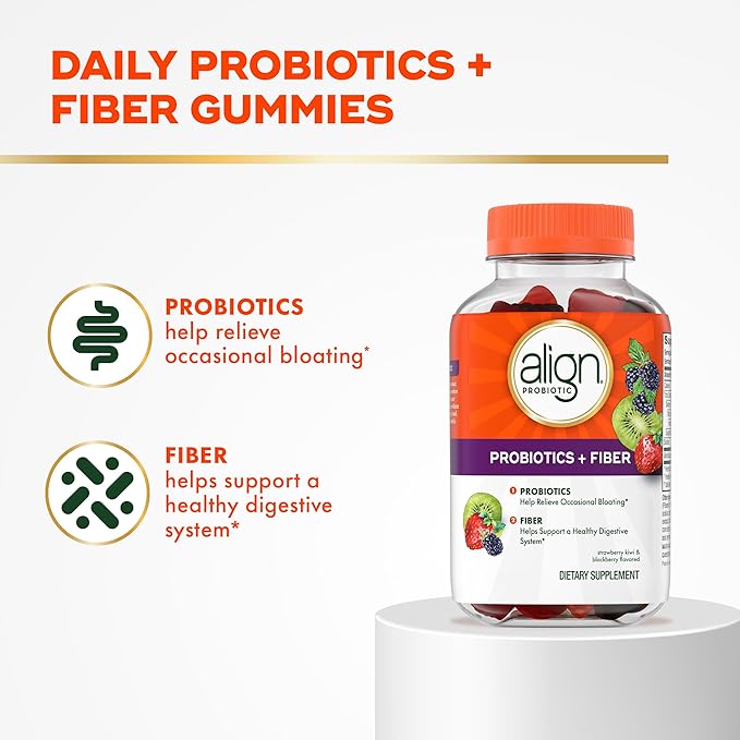 Align Probiotic, Probiotics + Fiber, Probiotics Help Relieve Occasional Bloating*, Fiber Helps Support a Healthy Digestive System*, #1 Doctor Recommended Probiotic Brand‡, 90 Gummies