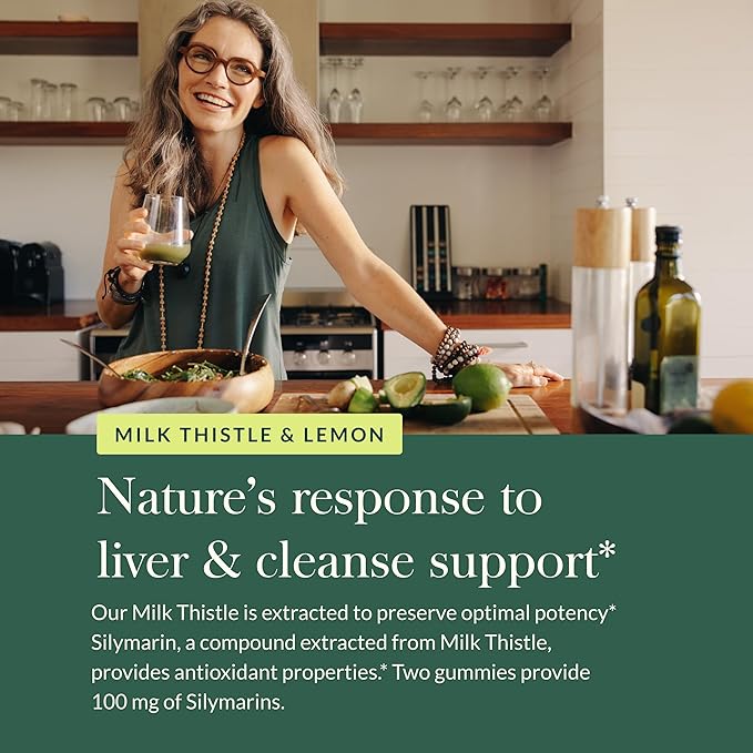 Gaia Herbs Milk Thistle Gummies - Herbal Supplement with Antioxidant Properties for Liver Health & Liver Detox - Lemon Flavored - 60 Vegan Gummies