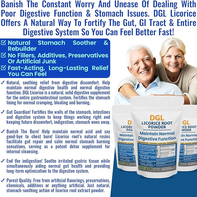 DGL Licorice Supplement: Supports Digestive Health, Gut Lining Support, DGL Powder for Wellness, Licorice Root Extract Powder, 140 Servings (2-Pack)