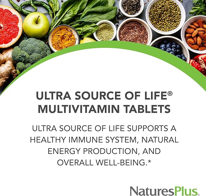 Natures Plus Ultra Source of Life Multivitamin - 90 Tablets - Supports Immune Health, Energy & Overall Well-Being - with Lutein & Vitamin D3 - Vegetarian & Gluten Free - 30 Servings
