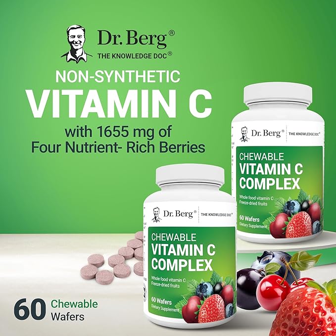 Dr. Berg Chewable Vitamin C Complex - Made with Organic, Non-GMO Berries - 60 Delicious Wafers