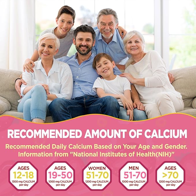 Calcium Citrate Gummies 1200 mg, Chewable Calcium Supplements for Women & Men with Vitamin D3, K2, Magnesium, Zinc, Potassium, Boron, Sugar-Free, Vegan, Immune & Bone Support, 60 Gummies