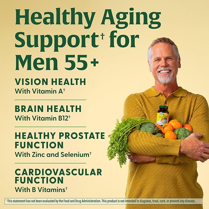 MegaFood Men's 55+ One Daily - Multivitamin for Men with Vitamin B12, C, D & Zinc - Optimal Aging & Immune Support Supplement - Vegetarian - Made Without 9 Food Allergens - 60 Tabs