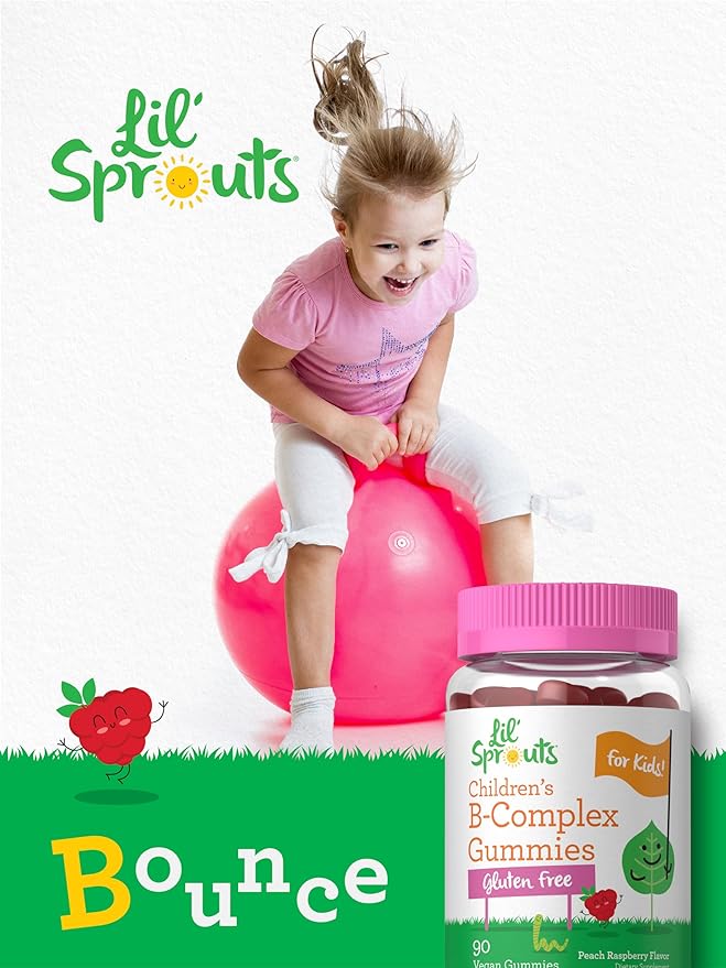 Carlyle Kids B Complex Gummies | 90 Count | Peach Raspberry Flavor | Non-GMO, Gluten Free & Vegan Supplement | Lil' Sprouts