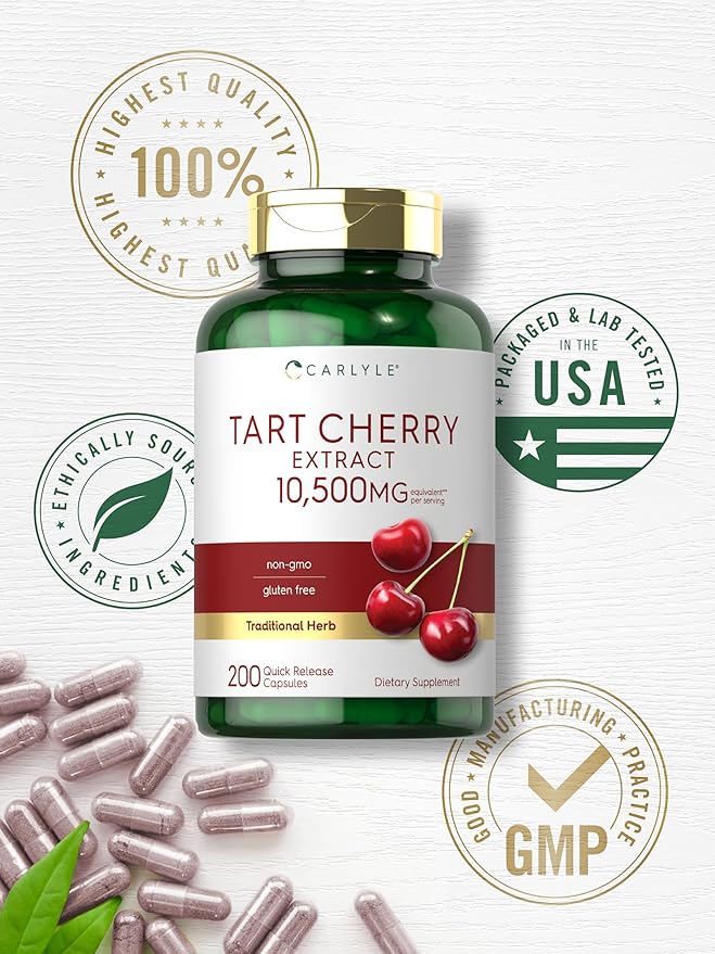 Carlyle Tart Cherry Capsules | 10,500mg | 200 Pills | Max Potency | Non-GMO, Gluten Free | Tart Cherry Juice Extract