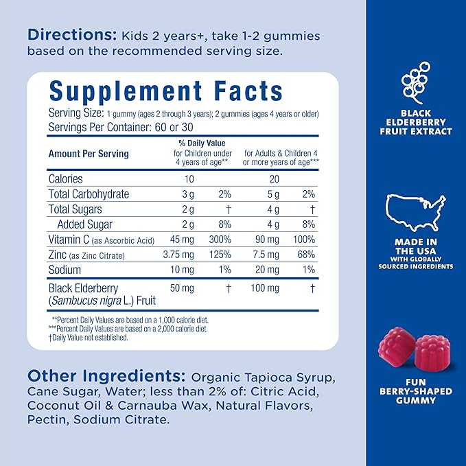 Mommy's Bliss Kids Elderberry Gummies, Supports Immunity with Black Elderberry, Zinc & Vitamin C, Gluten Free & Vegan, Age 2 Years+ (60 Count)