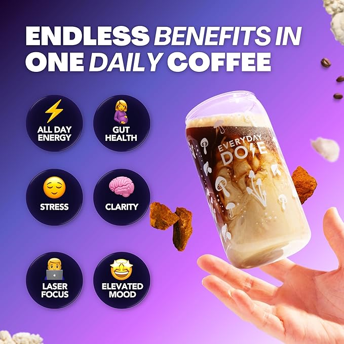 The Mushroom Coffee by Everyday Dose Premium Coffee Extract with Grass-Fed Collagen, Chaga, Lions Mane & L-Theanine for better Focus, Energy, Digestion and Immunity 30 Servings of Mushroom Coffee
