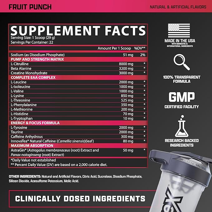 Nutrex Research Outlift Clinical | Clinically Dosed Pre Workout Powder with Creatine, 8G Citrulline, EAA | Energy, Performance, Pump Preworkout Supplement for Men & Women (22 Servings, Fruit Punch)