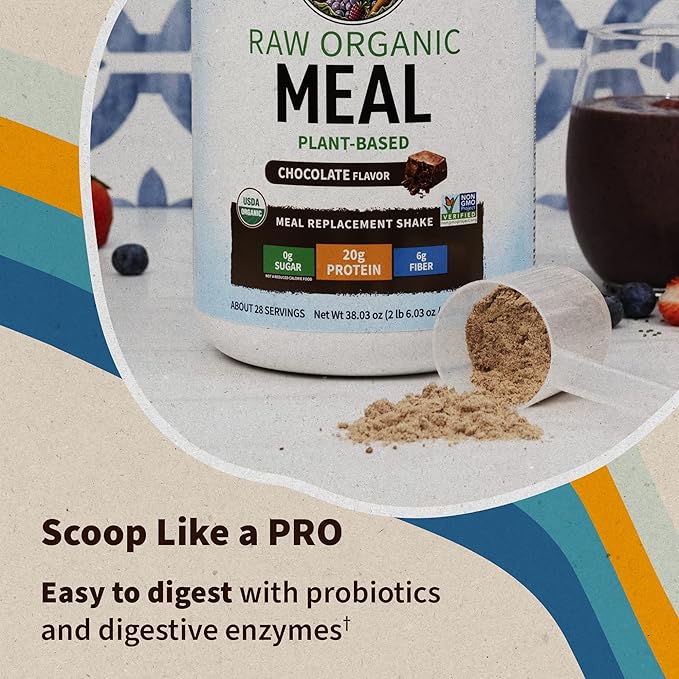 Garden of Life Meal Replacement Shakes, Vegan Protein Powder, Raw Organic Protein Powder, Chocolate Protein Powder with Plant Based Pea Protein, Sprouts, Greens, Probiotics, Dairy Free 14 Servings