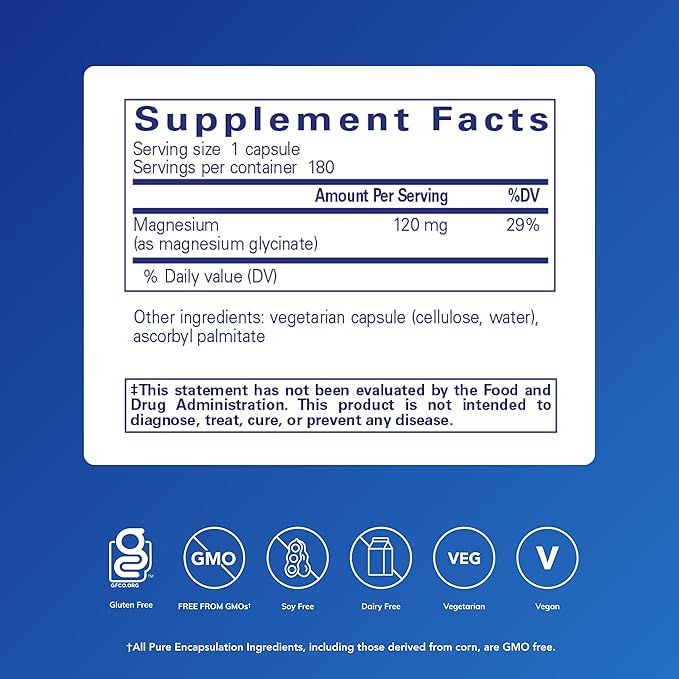 Pure Encapsulations Magnesium (Glycinate) - Supplement to Support Stress Relief, Sleep, Heart Health, Nerves, Muscles, and Metabolism* - with Magnesium Glycinate - 180 Capsules
