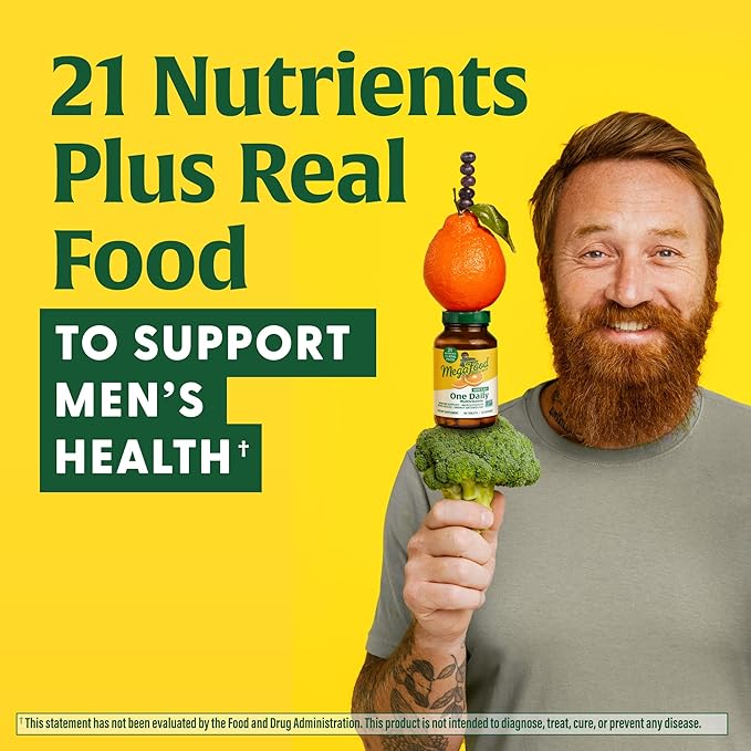 MegaFood Men's 40+ One Daily Multivitamin for Men with Vitamin B, Vitamin D3, Selenium, Zinc & Real Food - Immune Support, Energy Metabolism, and Muscle & Bone Health – Non GMO; Vegetarian - 30 Tabs