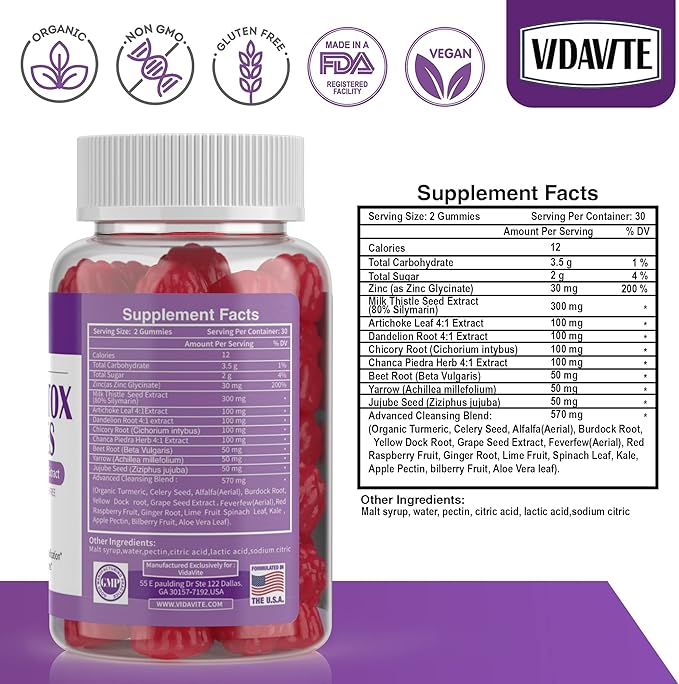 Liver Cleanse Detox & Repair Gummies — 1500mg Silymarin Milk Thistle Supplement with Artichoke, Dandelion and 20+ Herbs — Essential Liver Support Supplement for Men & Women (60 Vegan Gummies)