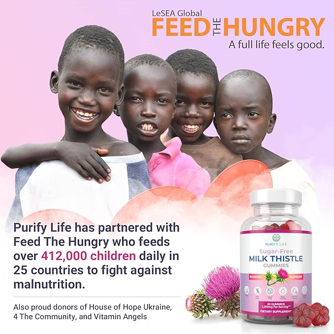 Purify Life Sugar-Free Milk Thistle Gummies for Liver Cleanse, Detox & Cell Repair (1000mg/serv) Cardo Mariano, Milk Thistle Extract & Antioxidant Support, Vegan, Replaces Pills & Capsules