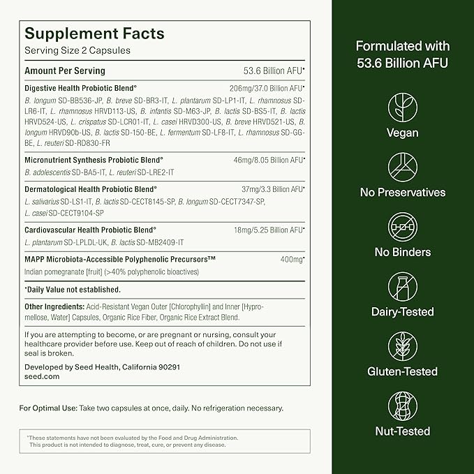 Seed DS-01 Daily Synbiotic - Prebiotic and Probiotic for Women & Men - Digestive Health, Gut Health, Immune Support, Bloating & Constipation Relief - Vegan & Shelf-Stable - 60 Capsules (30-Day Supply)