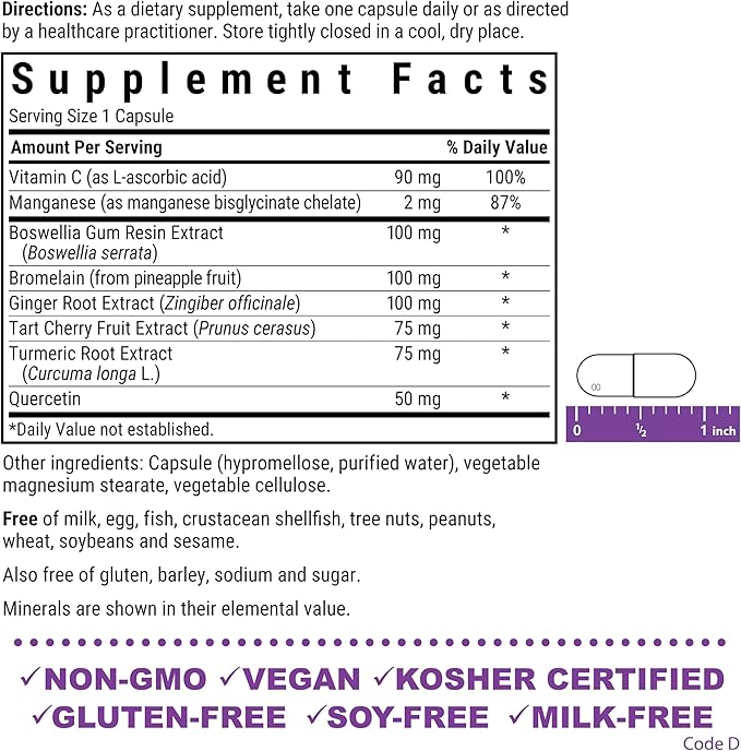 Bluebonnet Nutrition Pain & Inflammation Support, for Temporary Physical Overexertion*, Non-GMO, Vegan, Kosher Certified, Gluten-Free, Soy-Free, Dairy-Free, 30 Vegetable Capsules, 30 Servings
