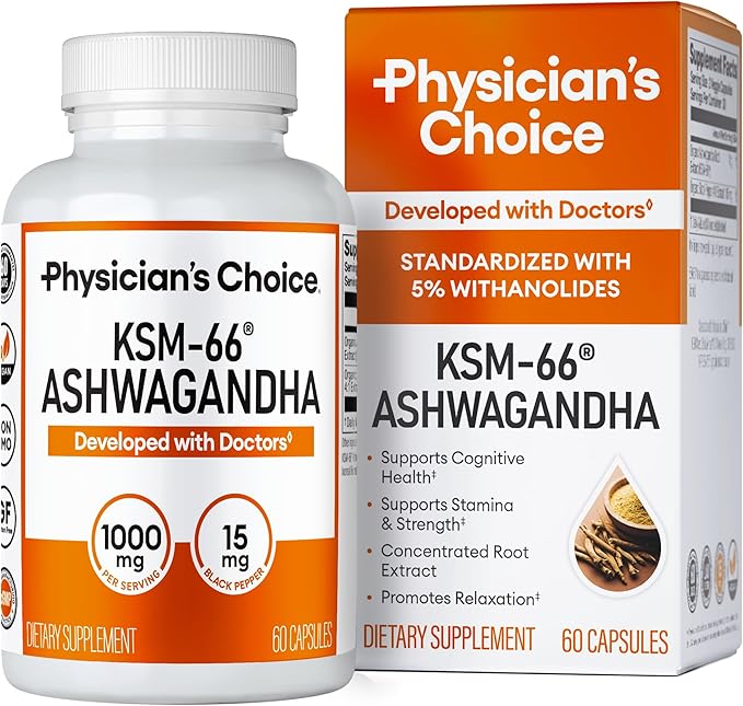 KSM-66 Ashwagandha Root Powder Extract - Stress, Mood, & Athletic Support - 1,000 MG of Clinically Studied KSM66 & Black Pepper for Maximum Absorption - 5% Withanolides - 60 Vegan Capsules