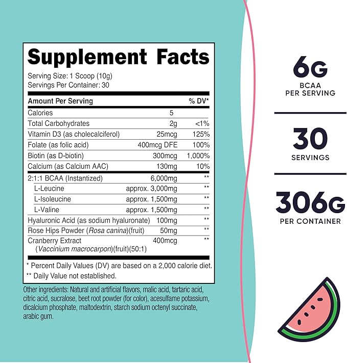 Nutricost BCAA for Women (Watermelon, 30 Servings) - Formulated Specifically for Women - Non-GMO and Gluten-Free