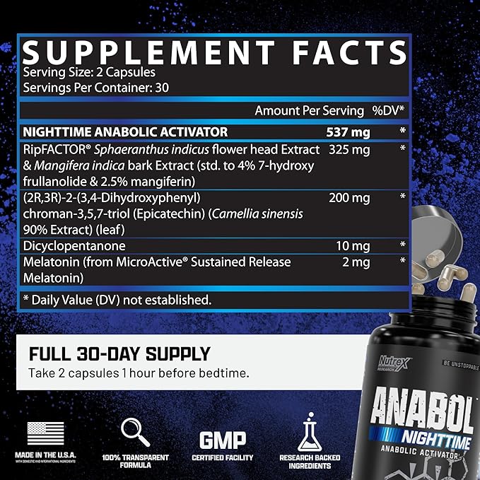 Anabol PM Nighttime Muscle Builder & Sleep Aid | Anabolic Muscle Building Supplement | Clinically Researched RIPFACTOR, Epicatechin & More | Post Workout Muscle Recovery & Strength β 60 Pills