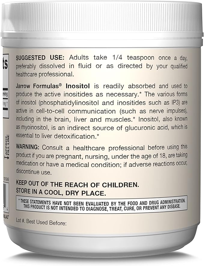 Jarrow Formulas Inositol 600 mg, Dietary Supplement for Cellular Health Support, 8 oz Powder, Approximately 378 Day Supply