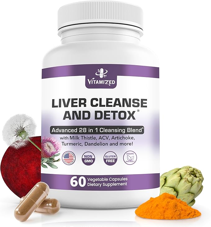 Liver Cleanse Detox & Repair Fatty Liver Supplements 28-in-1 Advanced Herbal Liver Health Supplement Formula - Milk Thistle Silymarin, Artichoke Extract, Dandelion & Apple Cider Vinegar - 60 Pills