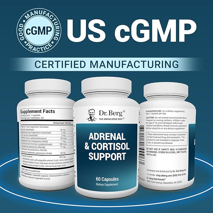 Dr. Berg Adrenal & Cortisol Capsules - Adrenal Supplement & Cortisol Manager - Mood, Focus, Relaxation and Stress Support - Adrenal Supplements with Ashwagandha Extracts - 60 Capsules