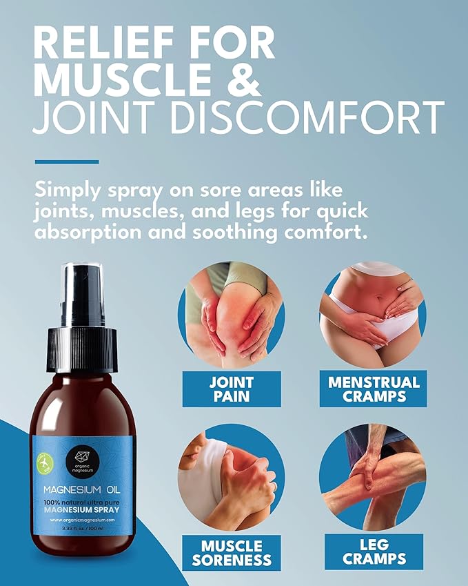 Magnesium Spray Oil - 100% Pure Topical Magnesium Chloride for Leg Cramps from Ancient Zechstein Seabed | Perfect for Sports, Relaxing & Sleep | for Adults & Kids (2X 3,33 oz)