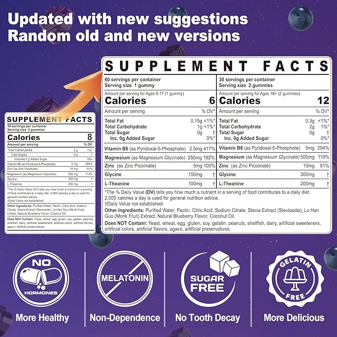 Magnesium Glycinate Gummies 500mg for Adults Kids Teens - Sugar Free Magnesium Calm Sleep Aid Gummies with L-Theanine, B6, Zinc, Glycine for Sleep, Calm, Relax Brain & Muscle Support, No Melatonin