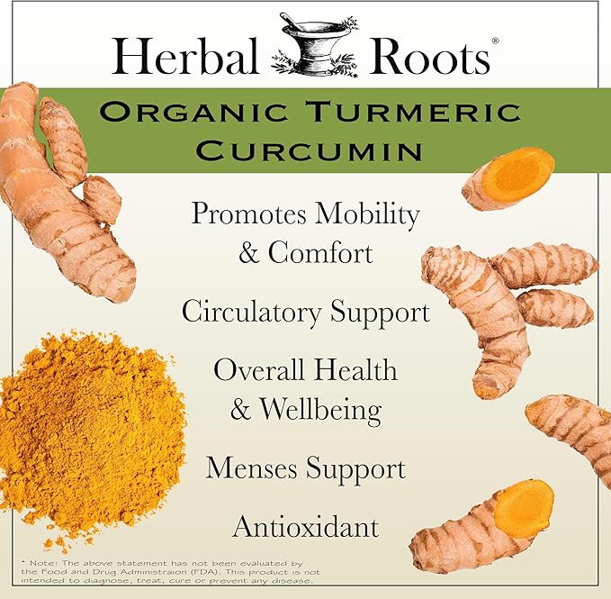 Herbal Roots - Turmeric Curcumin Capsules - Extra Strength - 1000mg Pure Organic Turmeric Supplement, 95% Standardized Curcumin Extract with BioPerine Pepper and Ginger