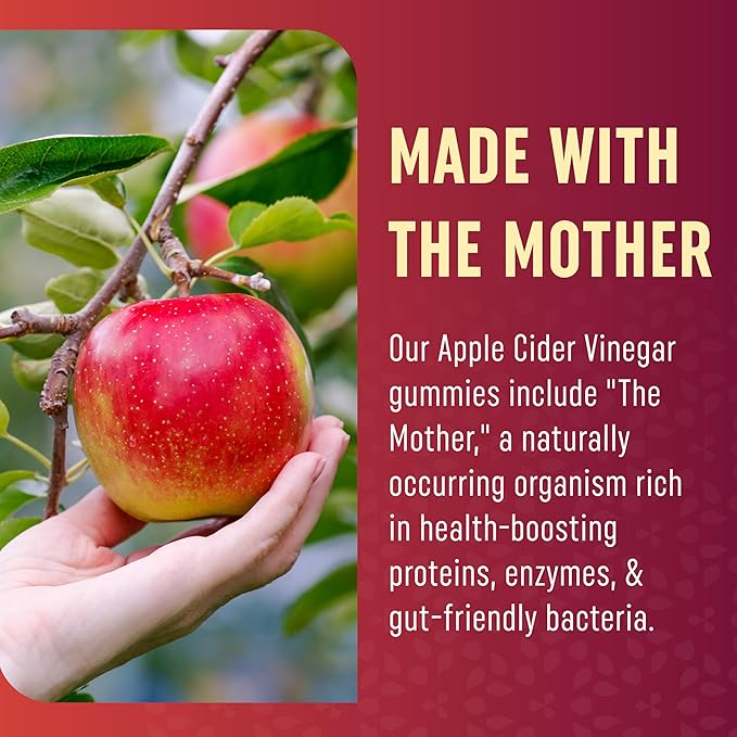 Organic Apple Cider Vinegar Gummies for Digestion, Detox & Immunity & Support with ACV | with The Mother, Vitamin B6, B12 & Folate | Vegan, 500MG | 60 Ct