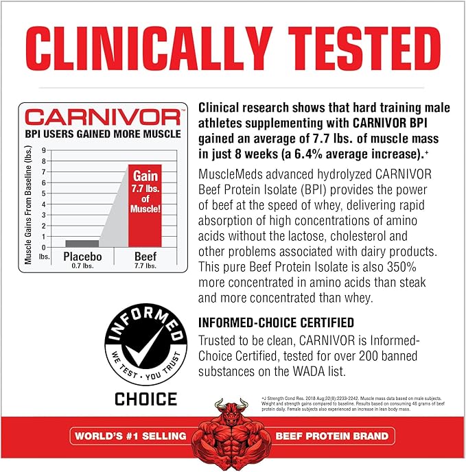 MuscleMeds CARNIVOR Beef Protein Isolate Powder, Muscle Building, Recovery, Lactose Free, Sugar Free, Fat, Free, 23g Protein, Halal Certified, Chocolate, 28 Servings