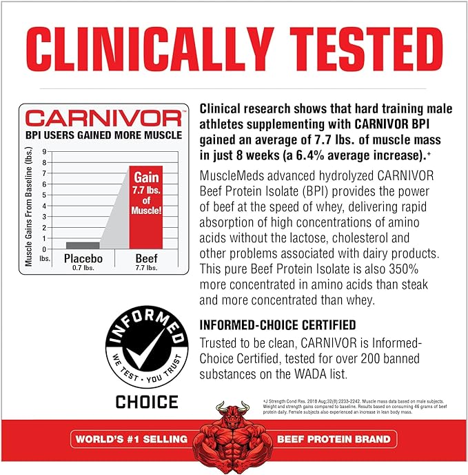 MuscleMeds CARNIVOR Beef Protein Isolate Powder, Muscle Building, Recovery, Lactose Free, Sugar Free, Fat, Free, 23g Protein, Halal Certified, Chocolate, 56 Servings