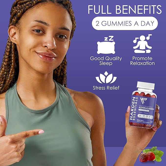 KSM-66 Ashwagandha Gummies w/Lemon Balm & Vitamin D (Max Strength 750mg per Gummy) - Herbal Vegan & Gluten Free - Calm Mood Relaxation - Support Stress - Gummies for Adults Kids Women Men (60 Count)