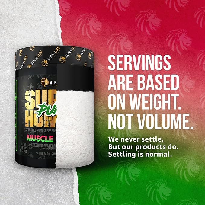 ALPHA LION Superhuman Pump Pre Workout Powder, Caffeine Free & Stim Free Preworkout Supplement, Nitric Oxide Booster, Muscle Gainer, Energy & Focus (42 Servings, Muscle Melon Flavor)