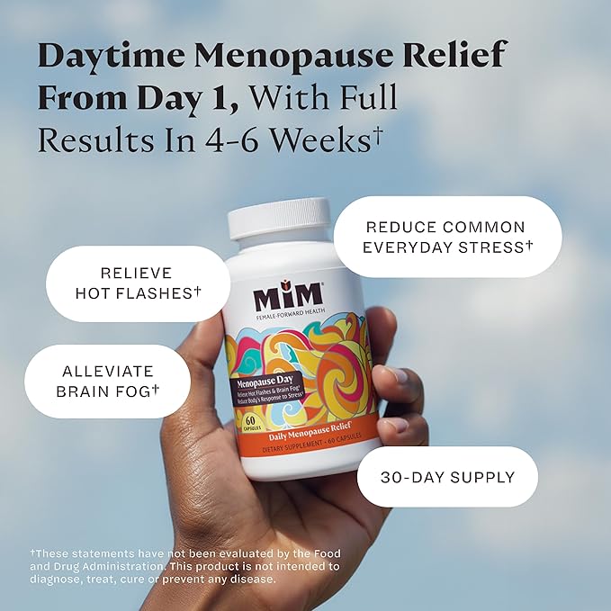 MiM Menopause Day Relief for Women: Powerful, Hormone-Free Relief† for Hot Flashes, Brain Fog, Mood, Fatigue, OBGYN-Recommended Supplement, Clinically-Proven, 60 Capsules (30-Day Supply)