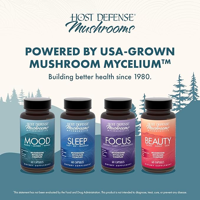 Host Defense MycoBenefits Mood* Capsules - Healthy Mind Support with Lion's Mane, L-Theanine & Ashwagandha - Relaxing & Calming Supplement - 60 Capsules (30 Servings)*
